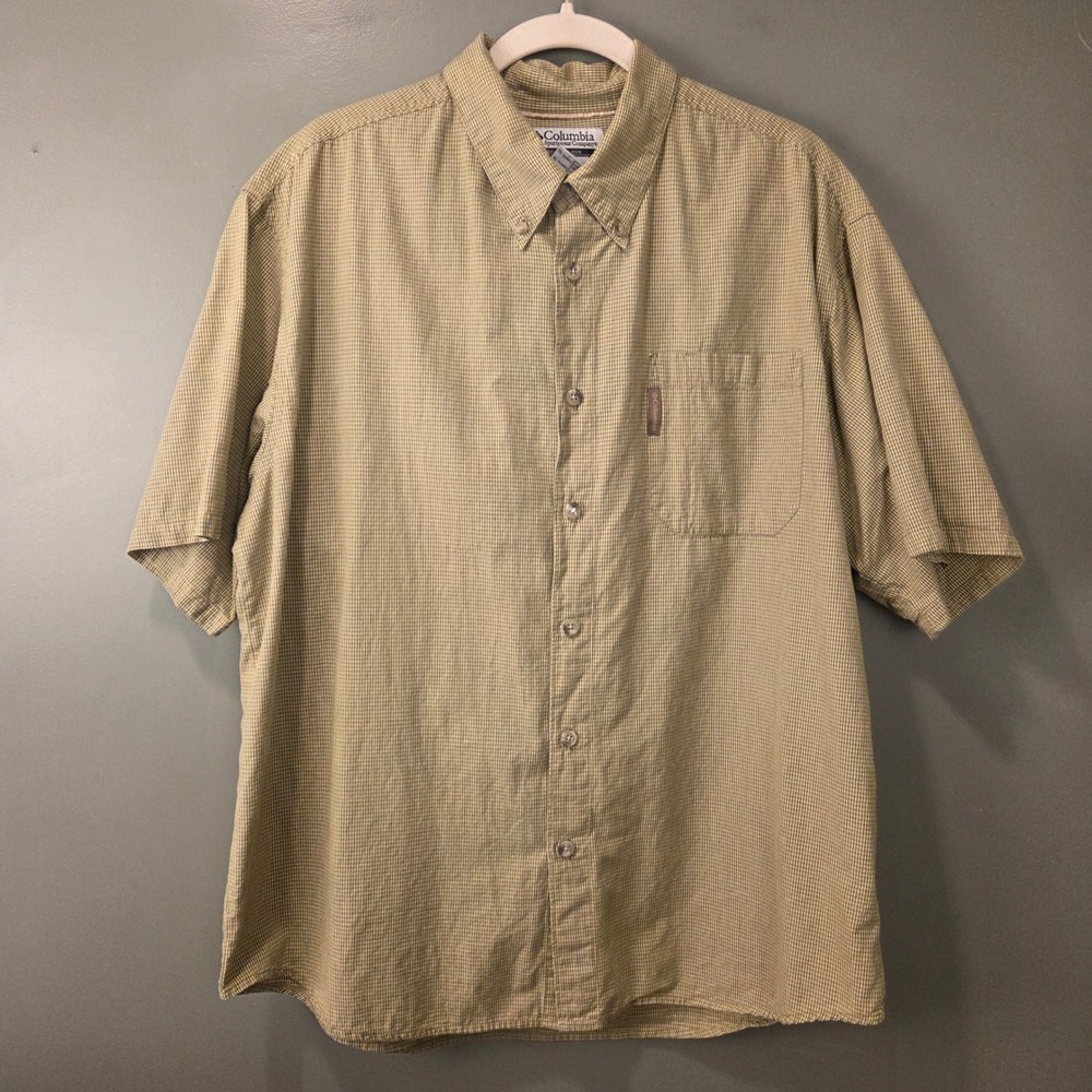Columbia Men's 100% Cotton Short Sleeve Button Up Shirt Green Size XL